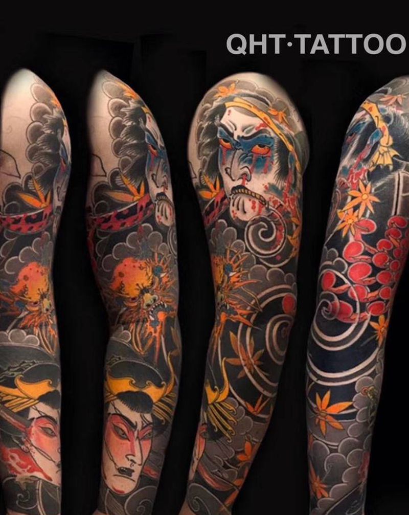 日式花臂纹身图片_手臂老传统纹身图案