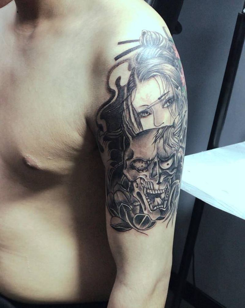 艺妓纹身图片_手臂新传统纹身图案