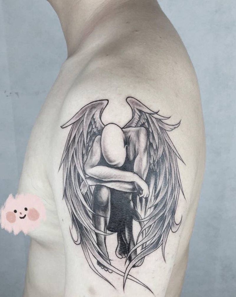 天使配汉字纹身图片_手臂胸部点刺几何纹身图案