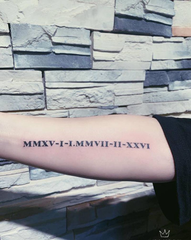 罗马数字纹身图片_手臂花体字罗马数字纹身图案