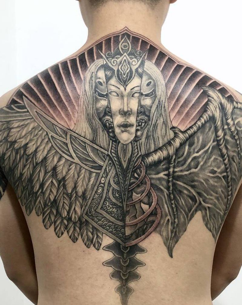 双子座纹身图片_背部手臂点刺纹身图案