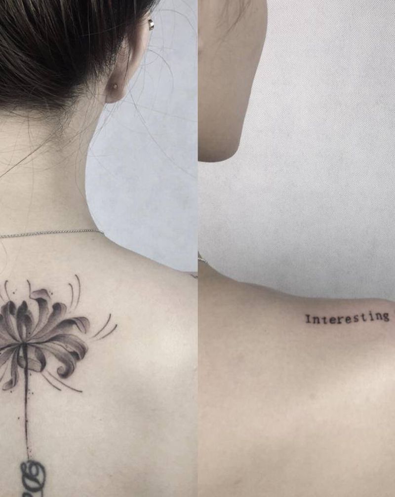 美背曼陀罗纹身图片_背部肩部点刺水墨纹身图案