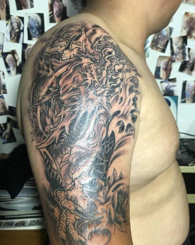 龙纹身图片_手臂新传统纹身图案