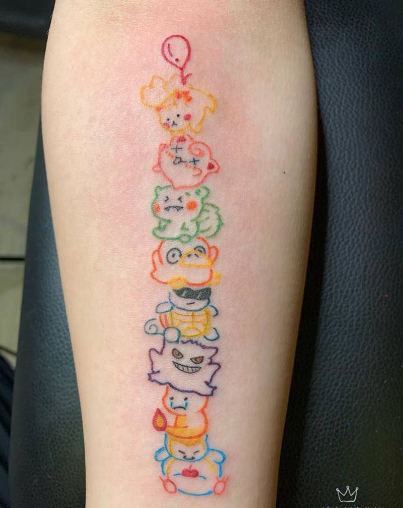 神奇宝贝纹身图片_手臂水彩精灵宝可梦纹身图案