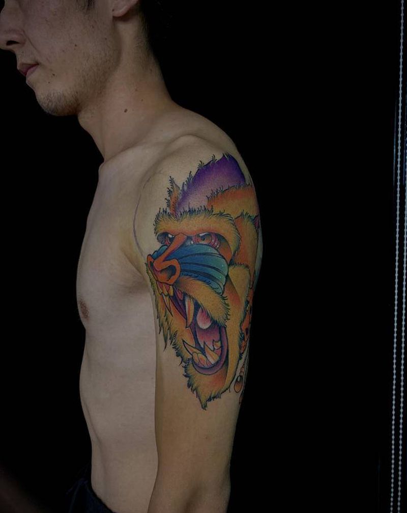 狒狒纹身图片_手臂New School狒狒纹身图案