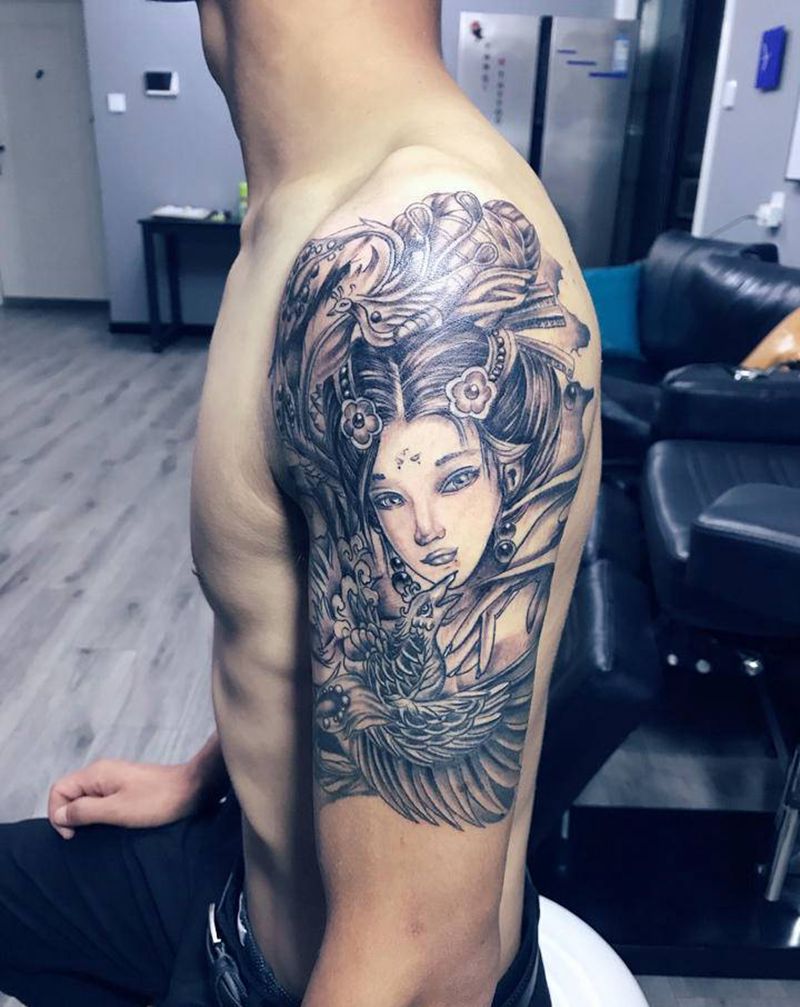 艺妓纹身图片_手臂新传统纹身图案