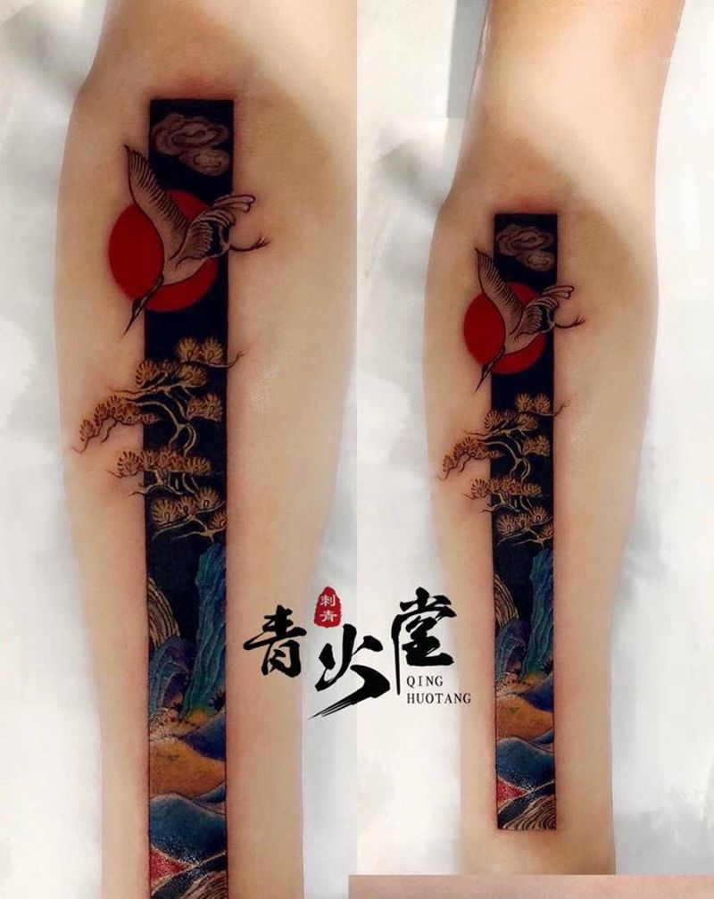 国风纹身图片_手臂水彩纹身图案