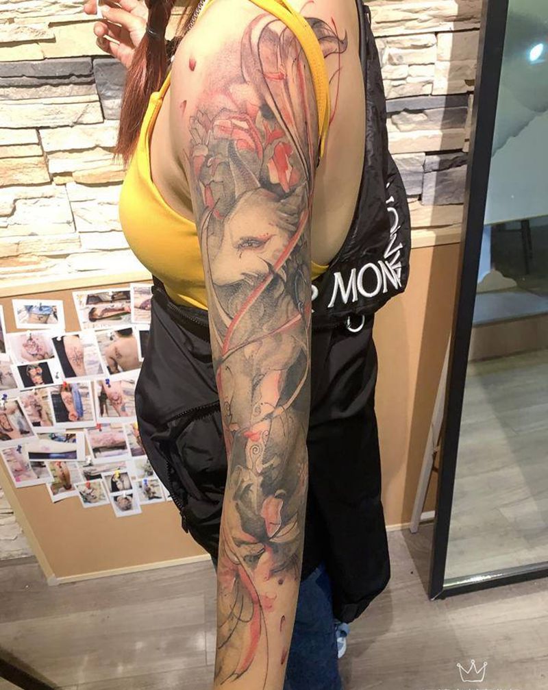 水墨狐狸纹身图片_手臂水墨狐狸纹身图案