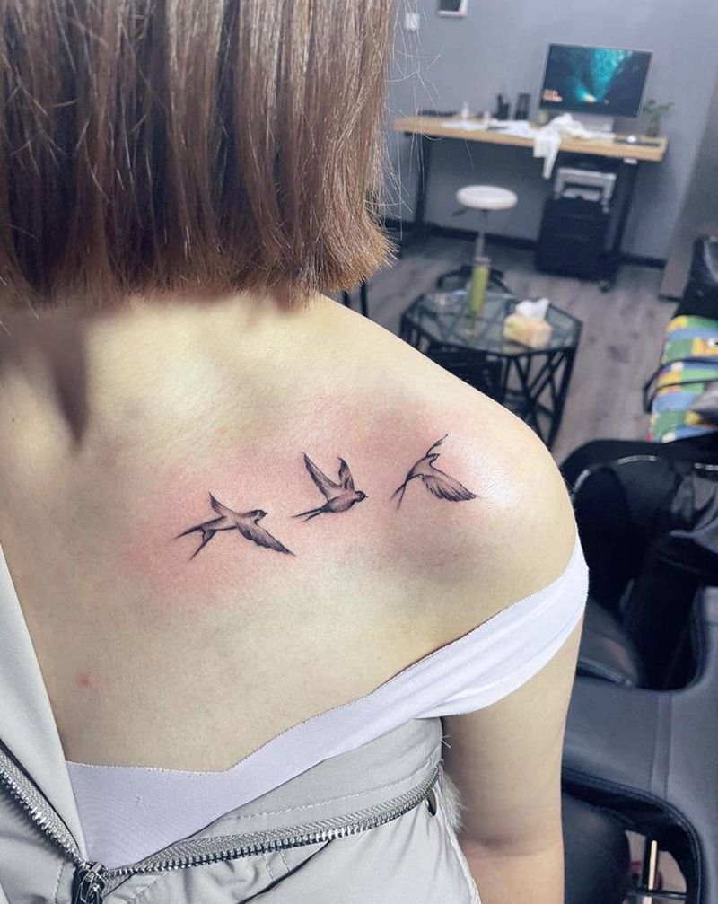 锁骨燕子纹身图片_胸部纹身图案