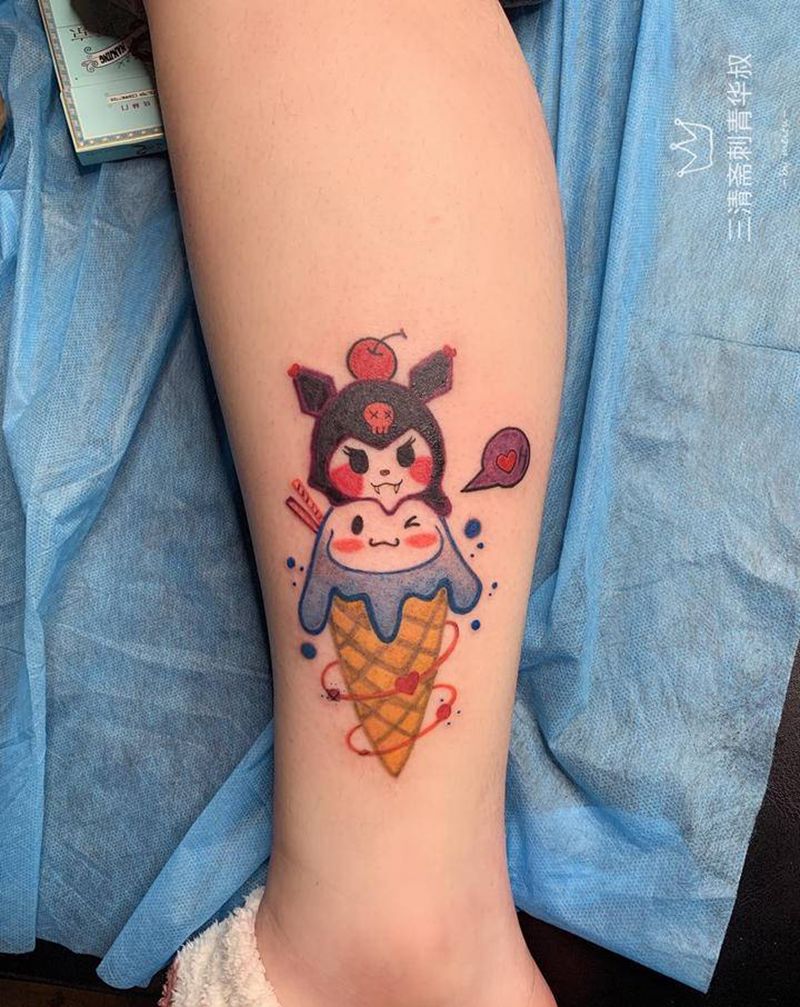 卡通纹身图片_腿部水彩纹身图案