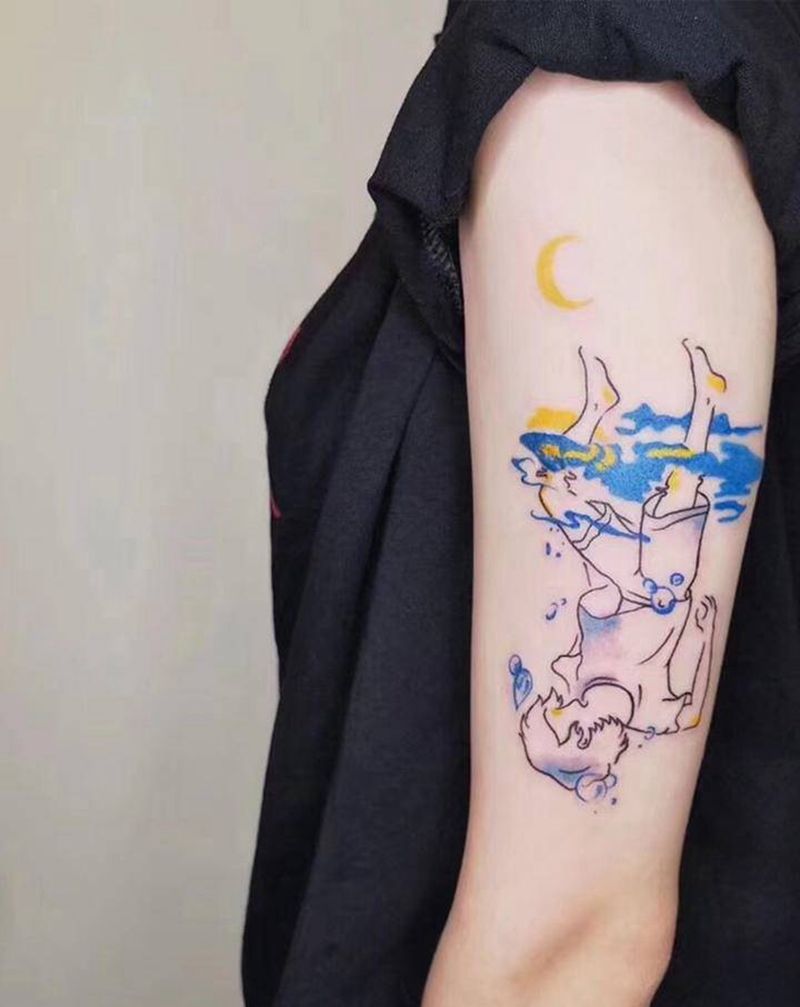 一波小清新纹身图片_水彩点刺纹身图案