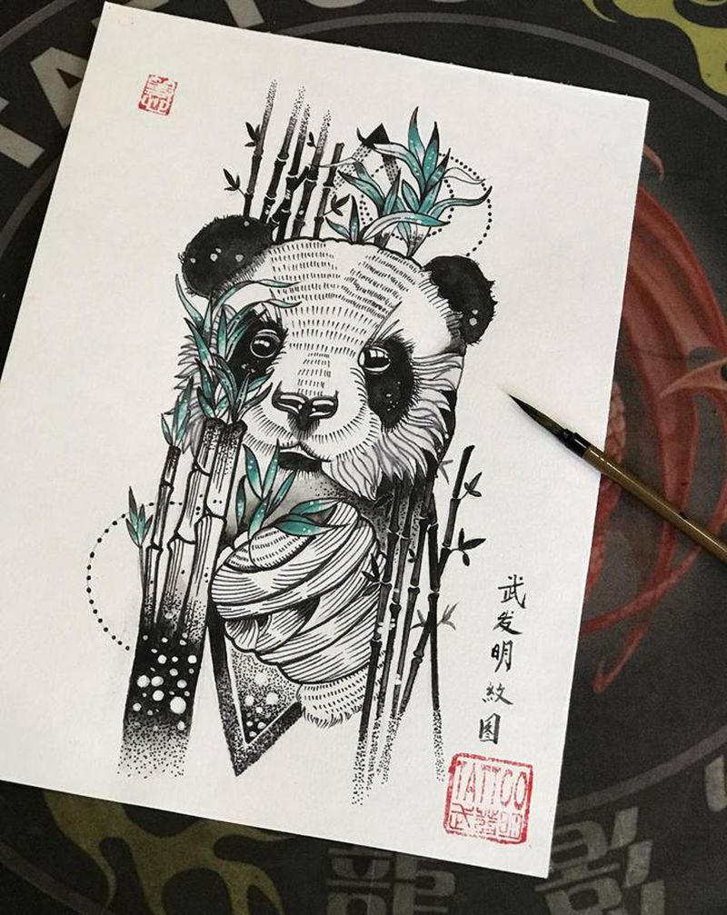 手绘纹身稿纹身图片_手部脚部水彩点刺纹身图案