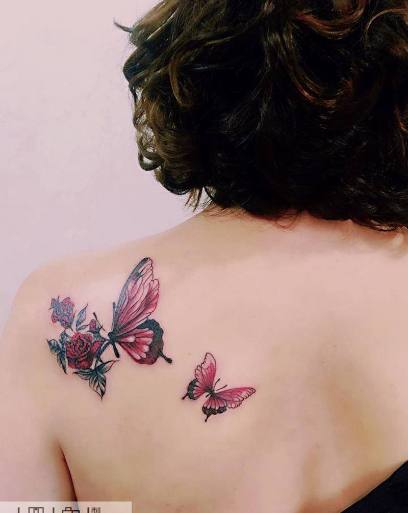 花与蝴蝶纹身图片_小清新纹身图案