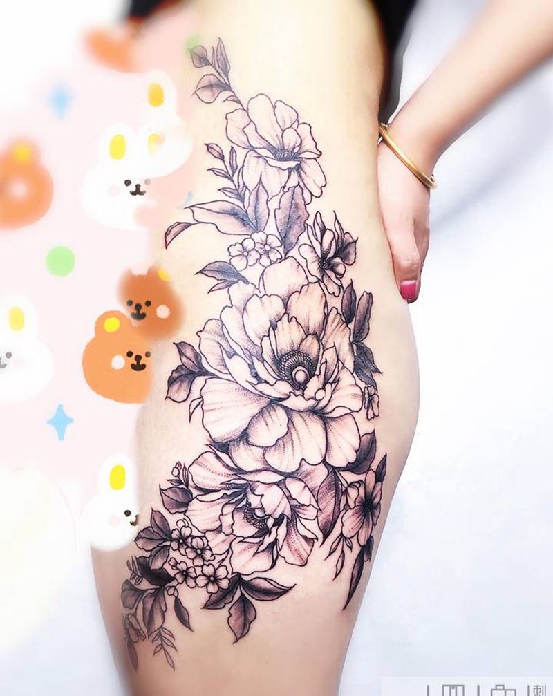 妊娠纹遮盖  素花纹身图片_臀部纹身图案