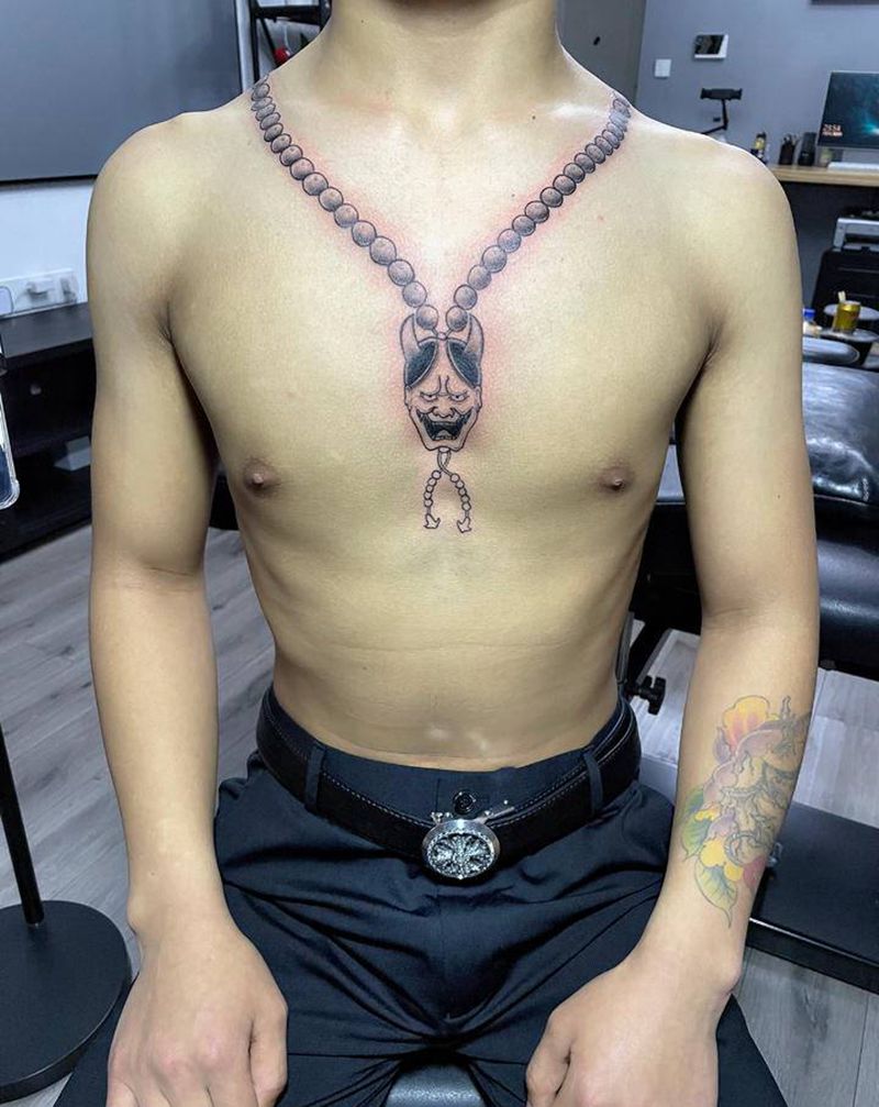 链子一串纹身图片_颈部纹身图案