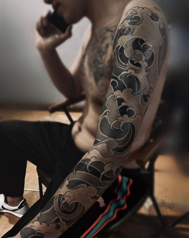 日式浪臂纹身图片_手臂老传统纹身图案