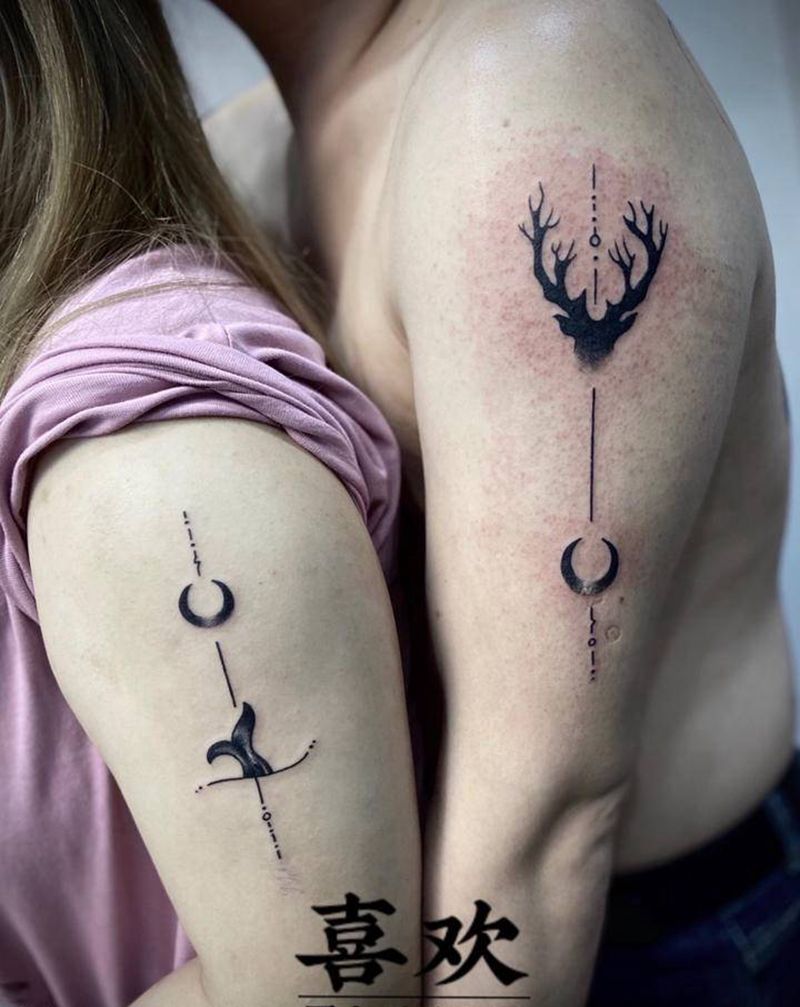 情侣一对纹身图片_手臂几何情侣纹身图案