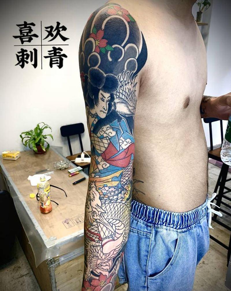 云龙九郎纹身图片_手臂老传统纹身图案