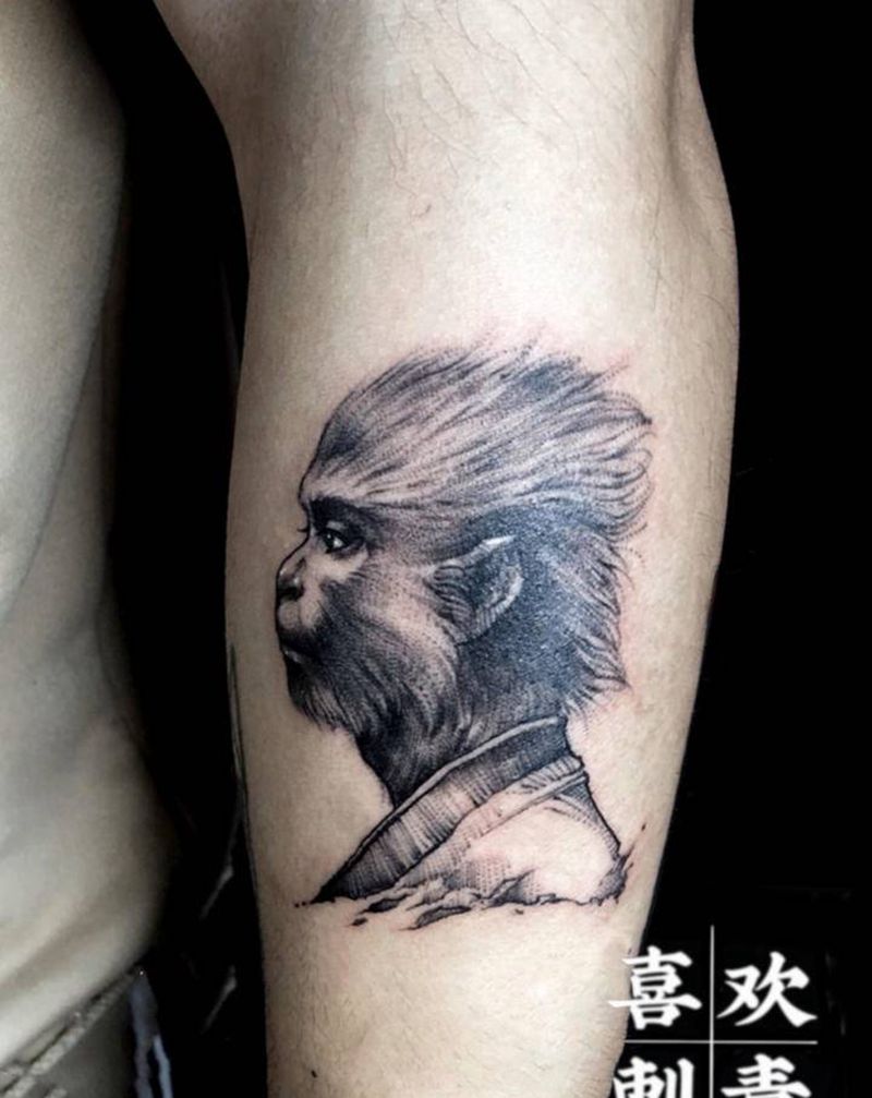 猴哥纹身图片_手臂欧美写实孙悟空纹身图案