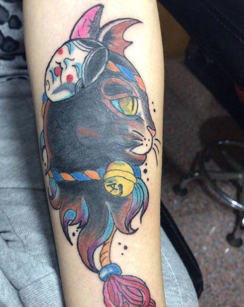 猫咪纹身图片_手臂New School纹身图案