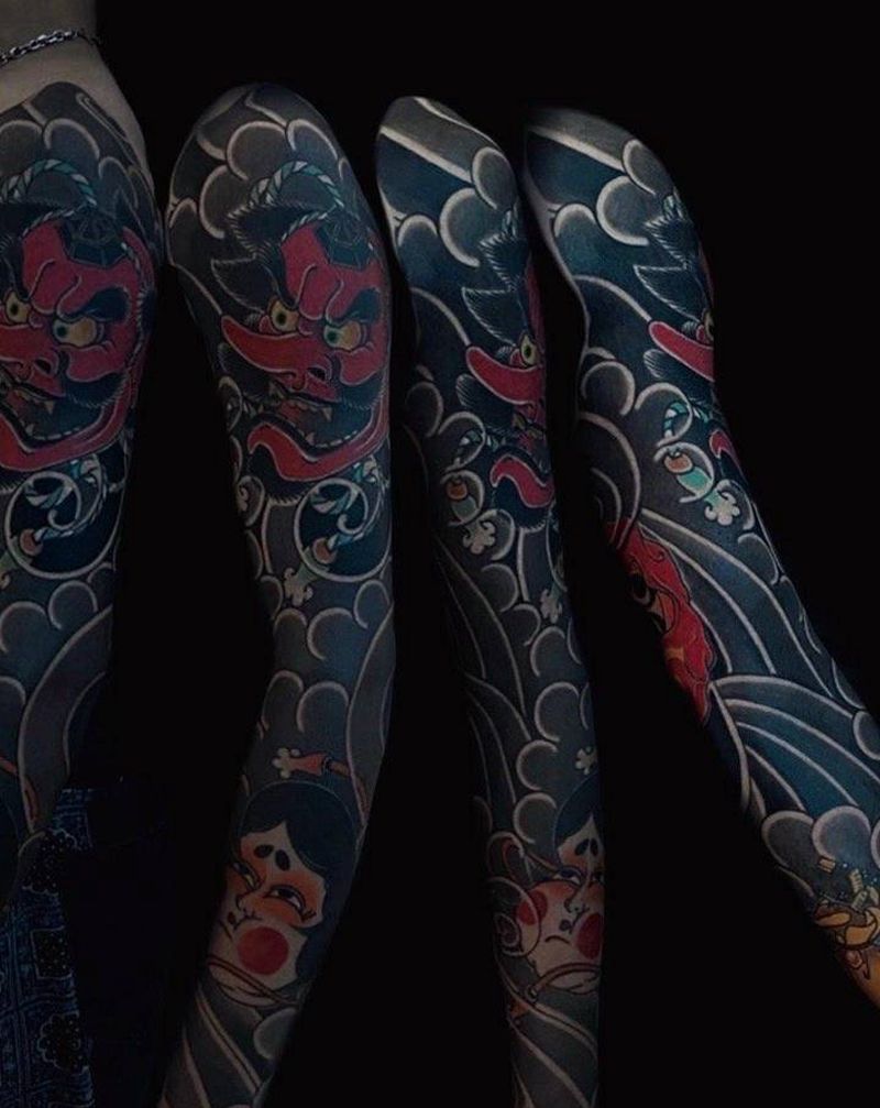 日式花臂纹身图片_手臂老传统纹身图案