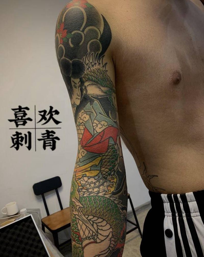 云龙九郎纹身图片_手臂老传统云龙九郎纹身图案