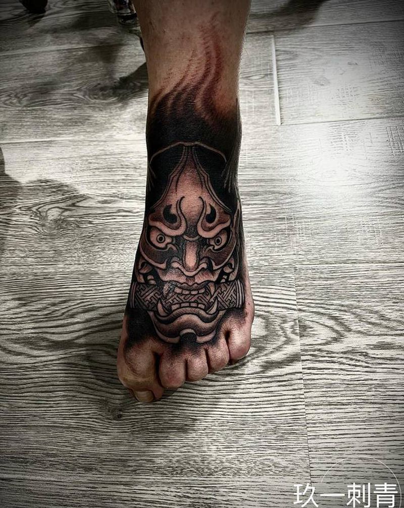 脚背般若纹身图片_脚部老传统纹身图案