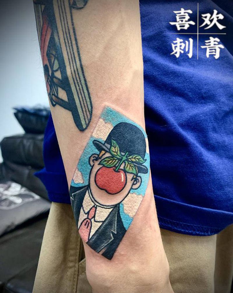 人类之子纹身图片_手臂Old School名画人类之子纹身图案