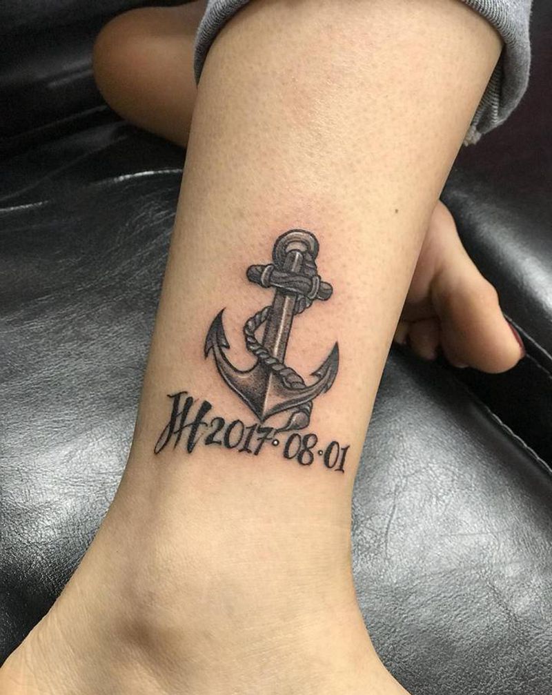 锚纹身图片_脚部点刺纹身图案