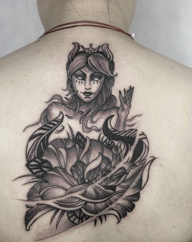 金牛座设计稿纹身图片_背部点刺纹身图案