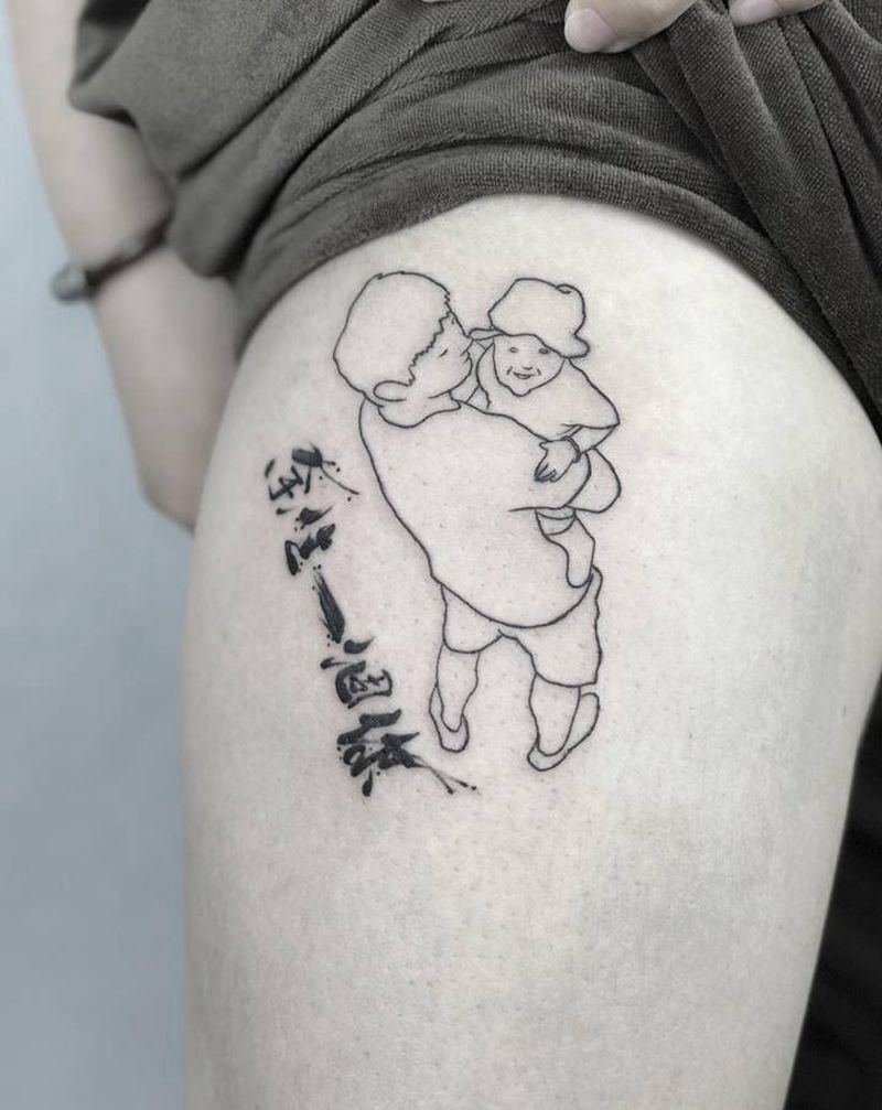 老公与宝宝的剪影纹身图片_脚部点刺纹身图案
