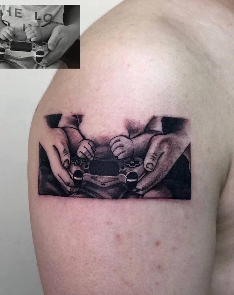 亲子纹身图片_手臂欧美写实纹身图案