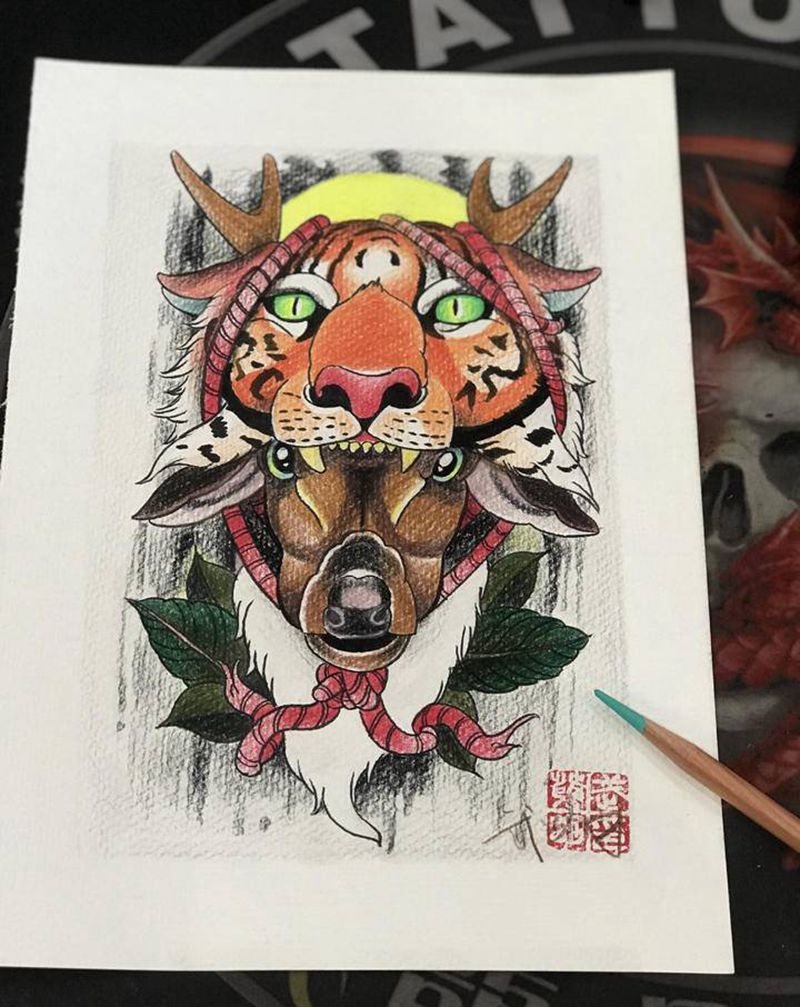 手稿纹身图片_脚部New School纹身图案