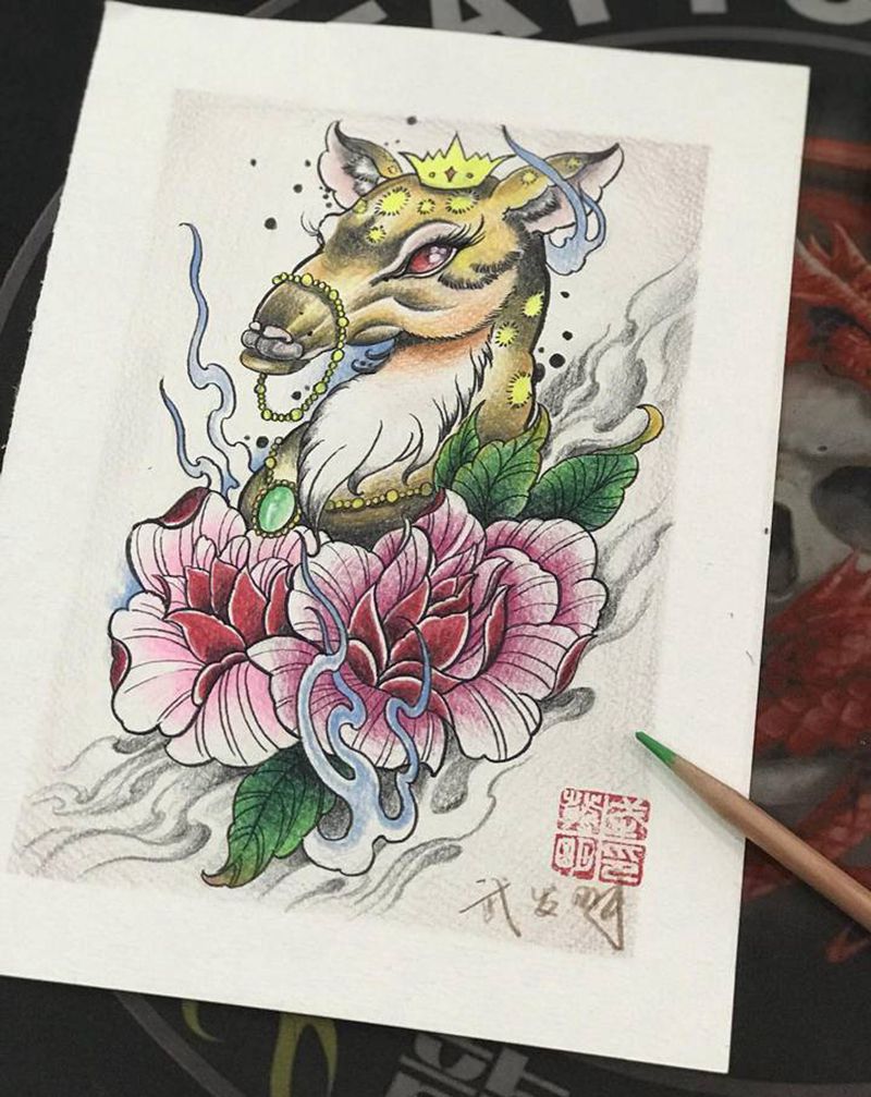 半神之父纹身图片_腿部New School纹身图案