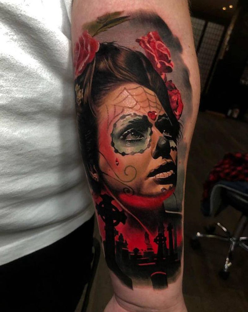 La catrina纹身图片_手部欧美写实纹身图案