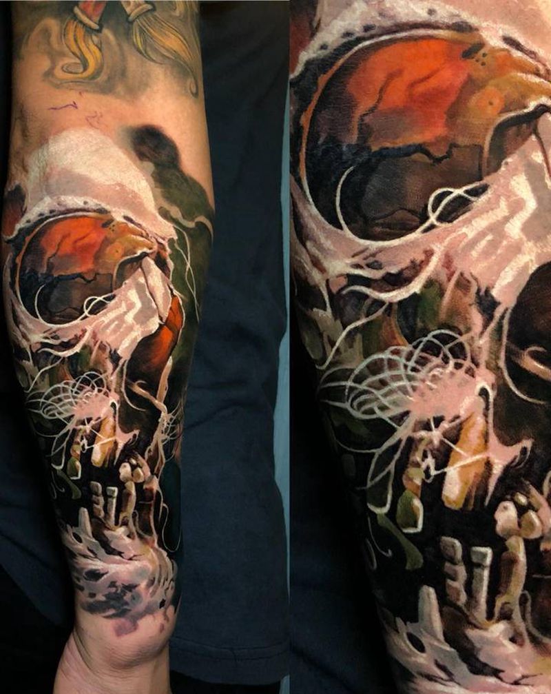 超写实骷髅纹身图片_手臂欧美写实纹身图案