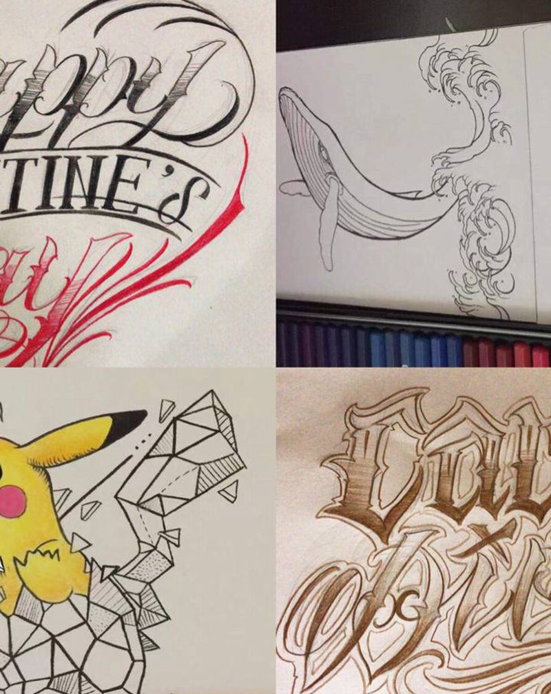 师傅们的小稿 喜欢的可以约哦纹身图片_手部脚部花体字点刺纹身图案