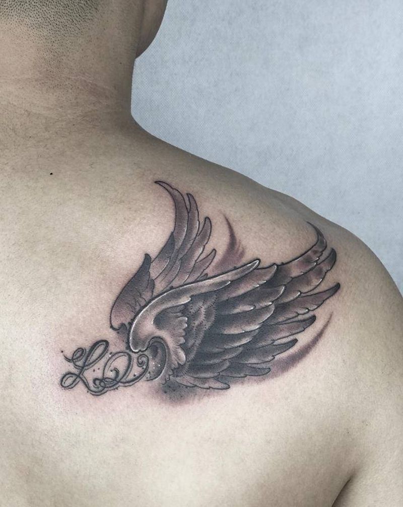 父爱满满纹身图片_肩部欧美写实纹身图案