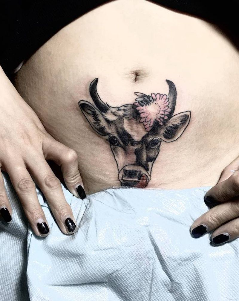 剖腹产疤痕遮盖纹身图片_腹部老传统纹身图案