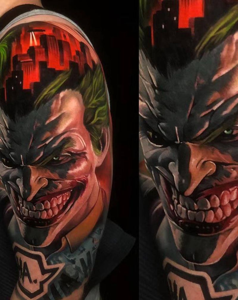 小丑纹身图片_手臂欧美写实纹身图案