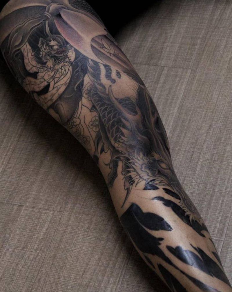 风神 下次继续纹身图片_腿部新传统纹身图案