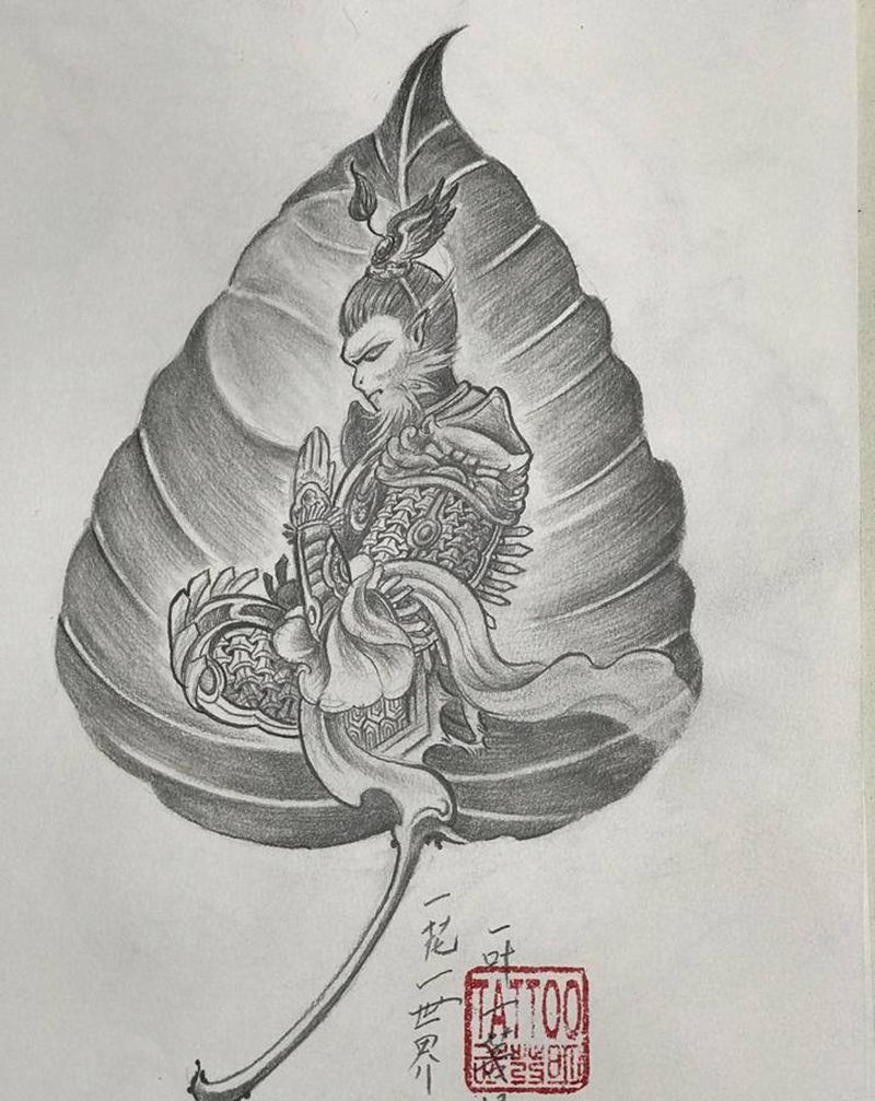 手稿纹身图片_背部新传统纹身图案