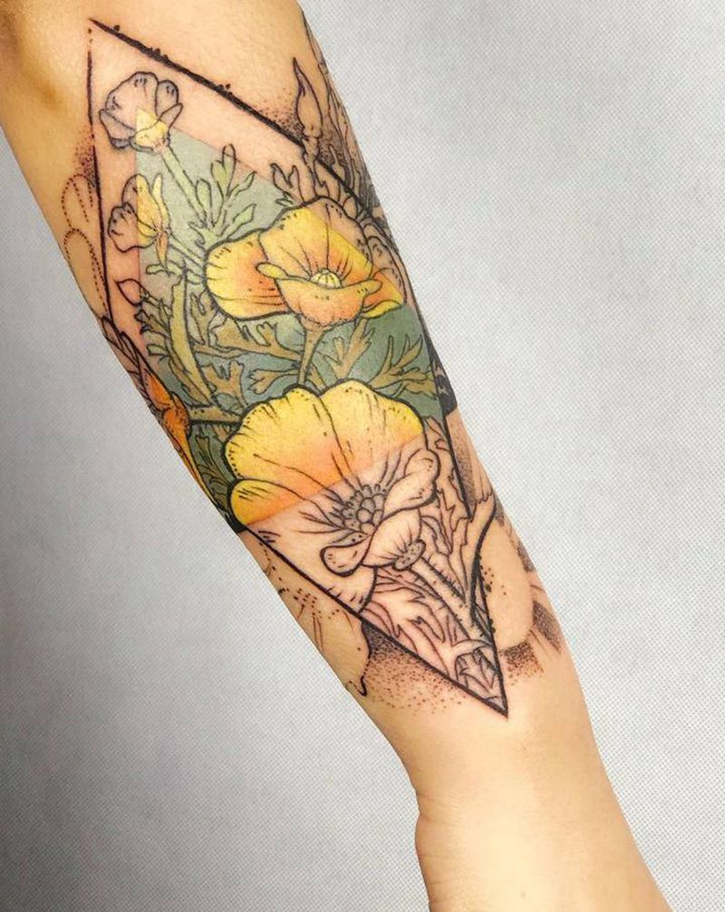 花花草草纹身图片_手臂点刺水彩纹身图案