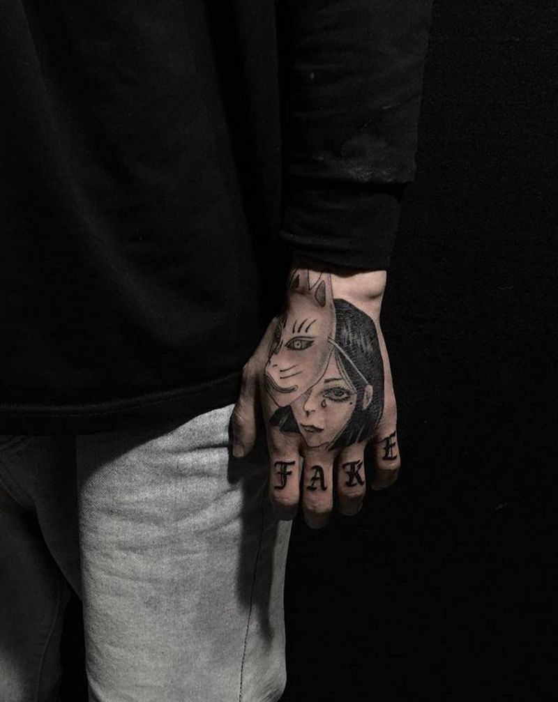 手面纹身图片_手部老传统新传统纹身图案