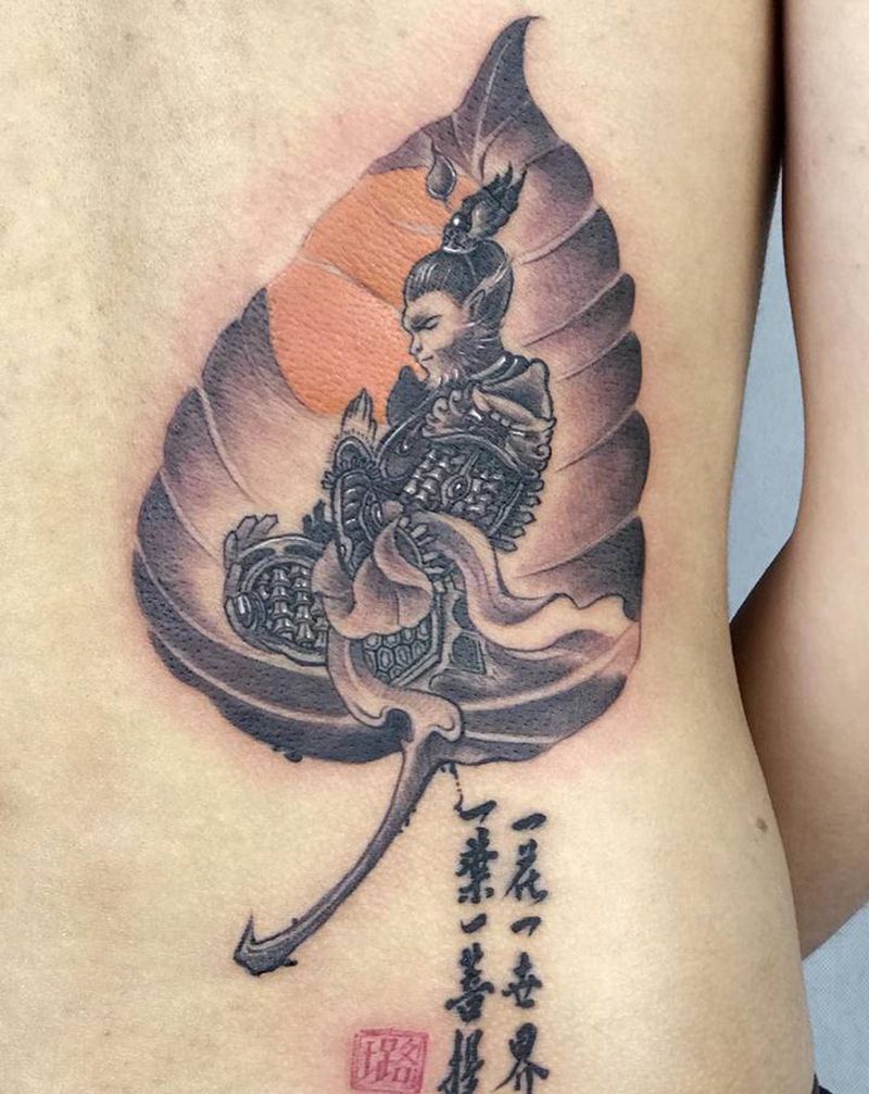 一叶一菩提纹身图片_腰部新传统纹身图案