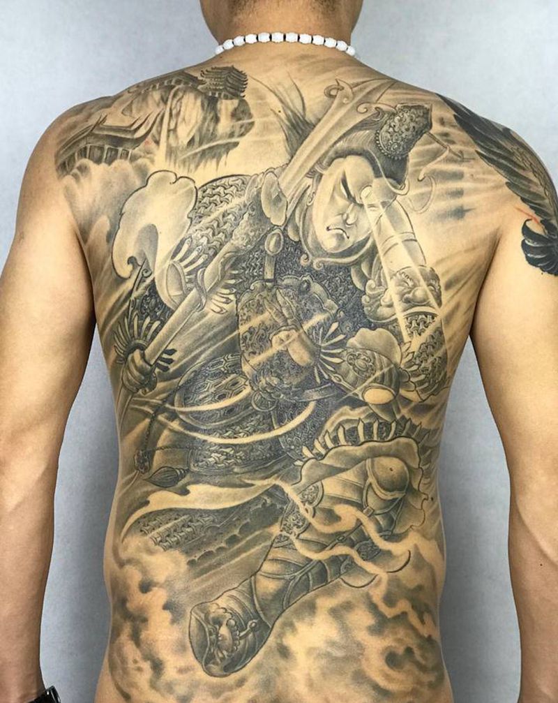 二郎神 完全恢复后的效果纹身图片_背部新传统纹身图案