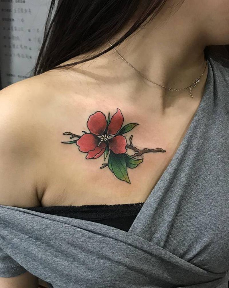 遮盖纹身图片_颈部胸部花遮盖纹身图案