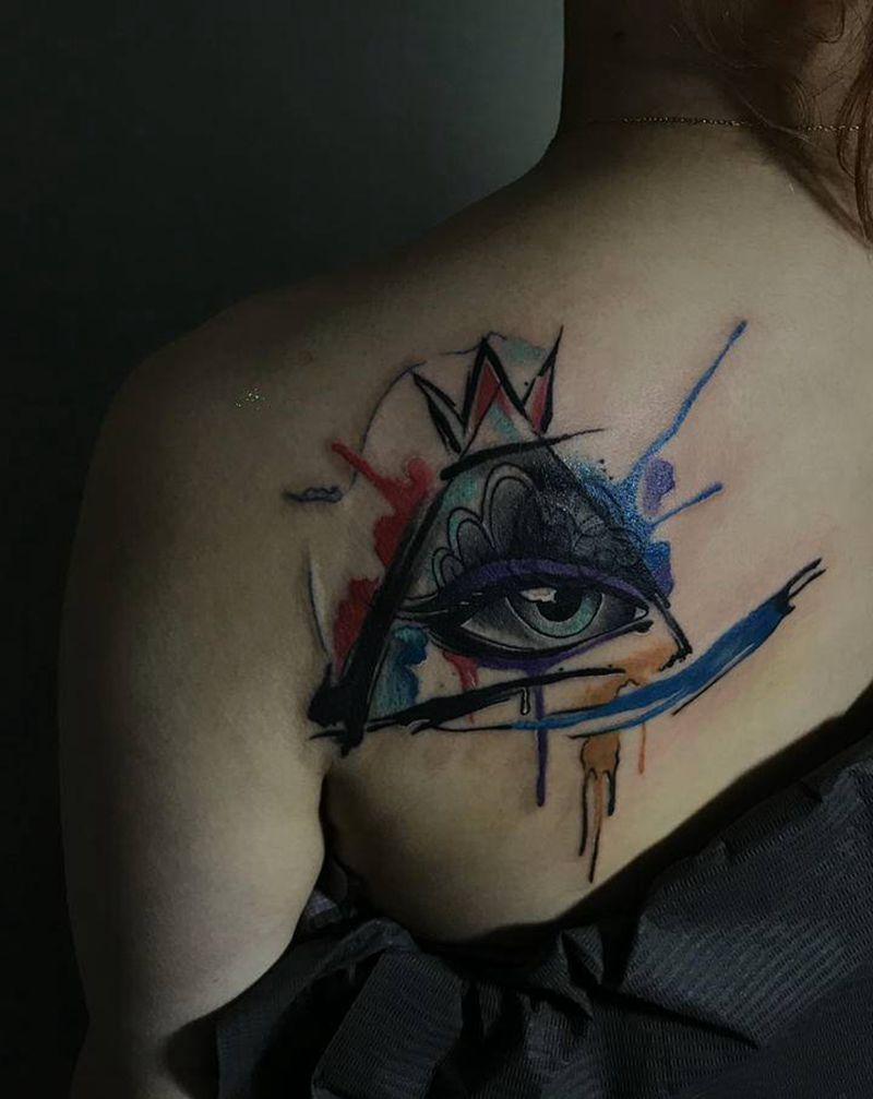 遮盖纹身图片_背部New School水彩纹身图案