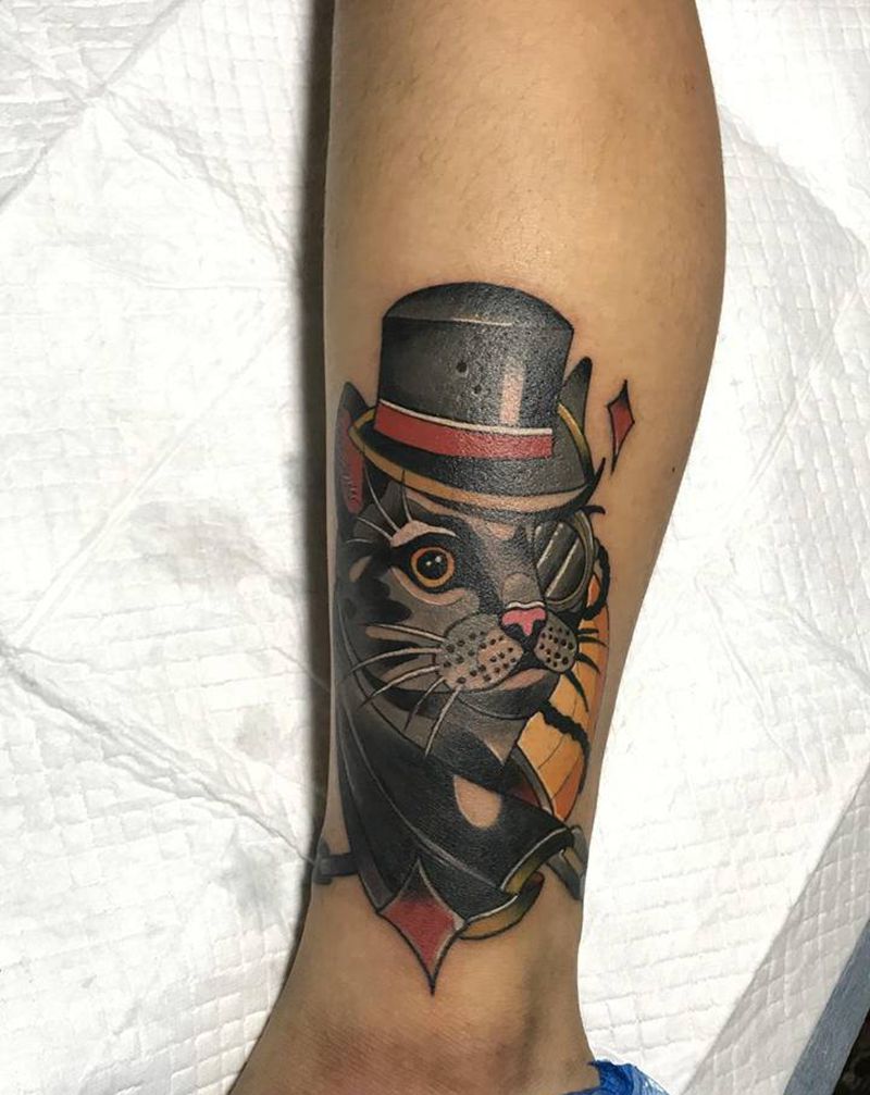 遮盖纹身图片_腿部New School纹身图案