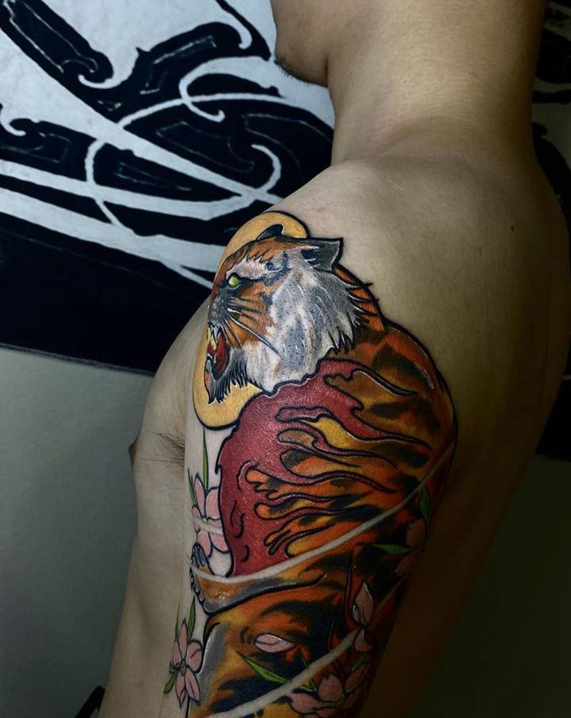 老虎纹身图片_手臂New School纹身图案